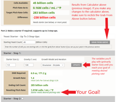 The second form in the yeast pitch rate and starter calculator Yeast Pitch Rate and Starter Calculator-Part 2